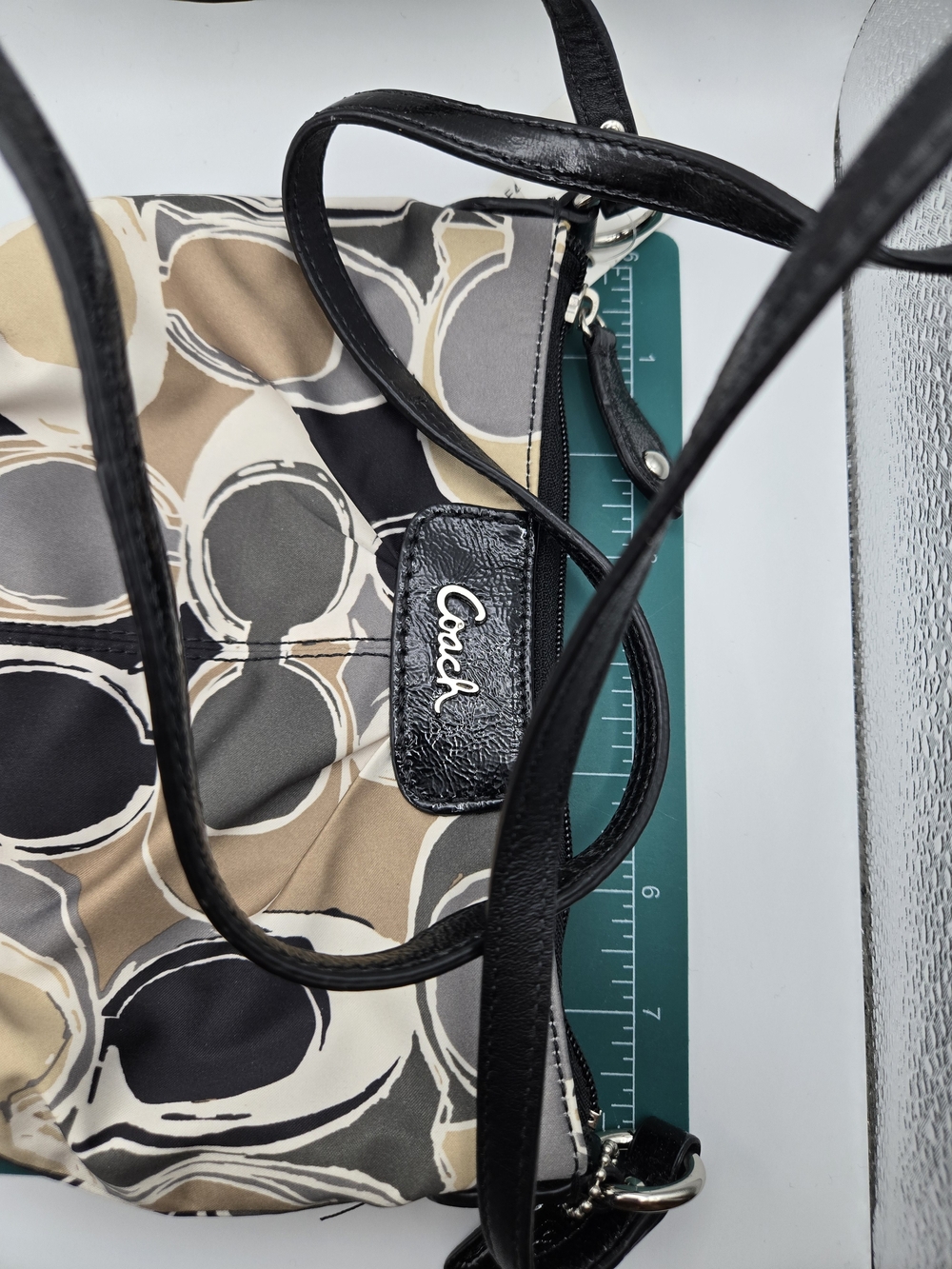 NWT Coach ASH Scarf Multicolor Neutral, Black & Tan Signature Circle C Crossbody - Picture 7 of 13